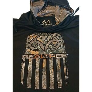 Realtree Hoodie Mens Large Black Camo Lined Pullover‎ Hunting Deer